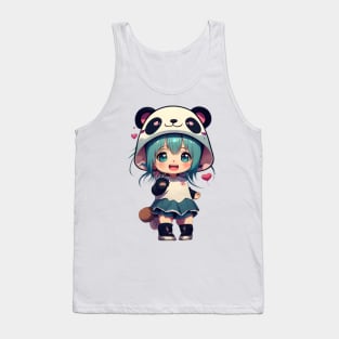 Anime Girl with Panda Hat Tank Top